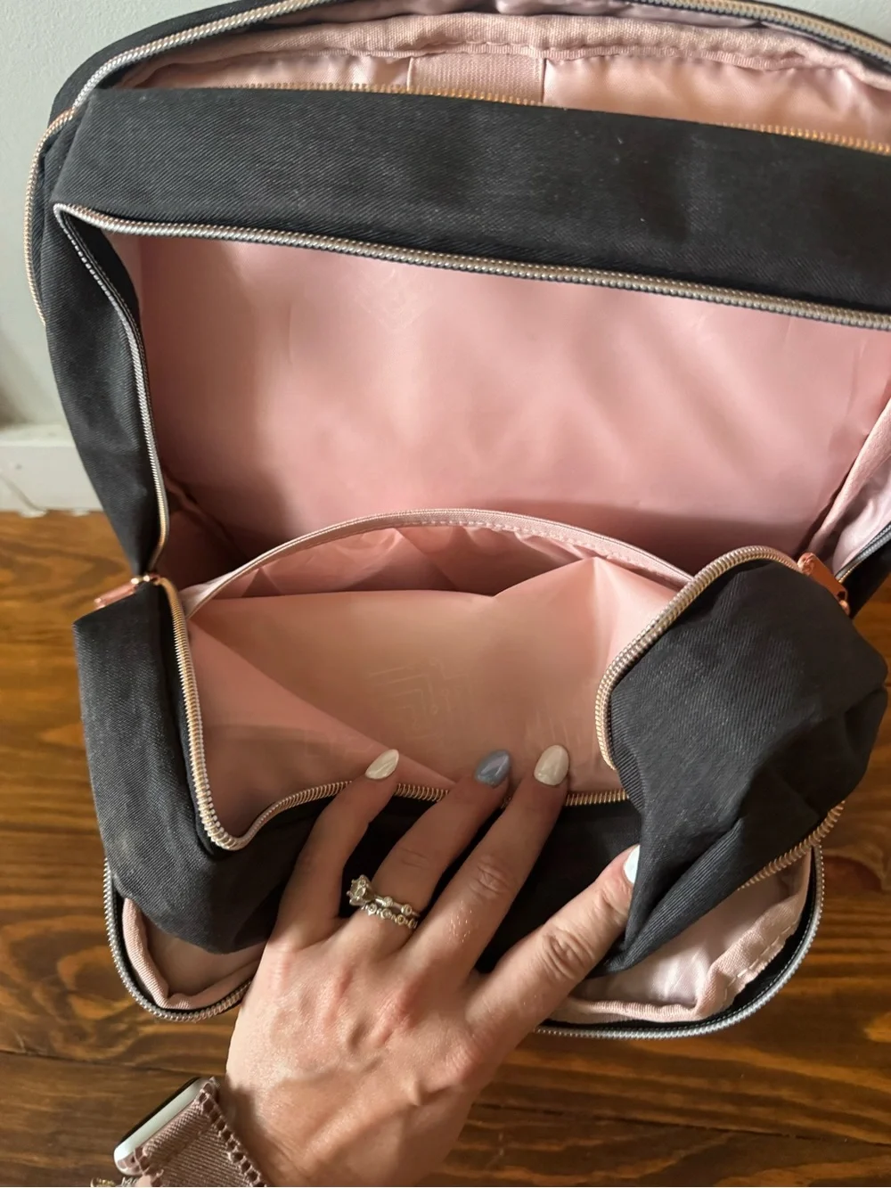 Swiss Tech Black Laptop Backpack with Rose Gold Accents